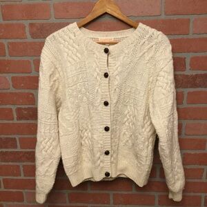 Brooks Brothers Womens Sweater Chunky Cable Knit Wool Cardigan Size M